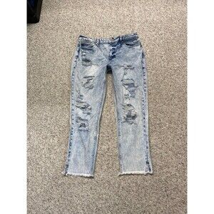 13/30 Kancan Collie High Rise Mom Jeans Ripped Distressed Raw Fray Slit Hem